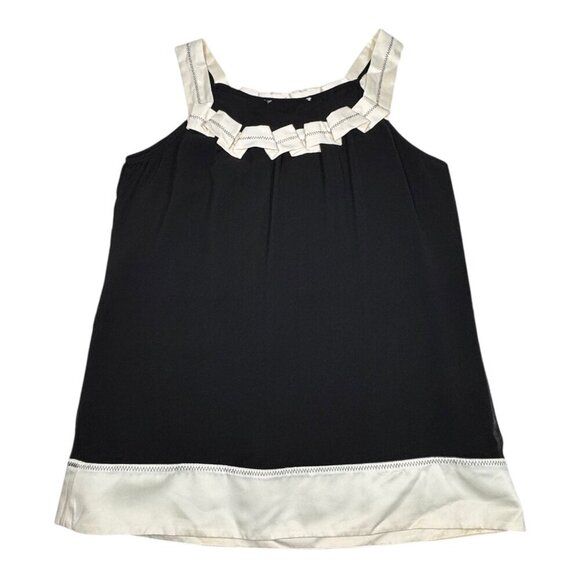 VTG Sleeveless Top Sz.S Black Contrast Trim Ruffle Office Siren Minimalist - Picture 5 of 8